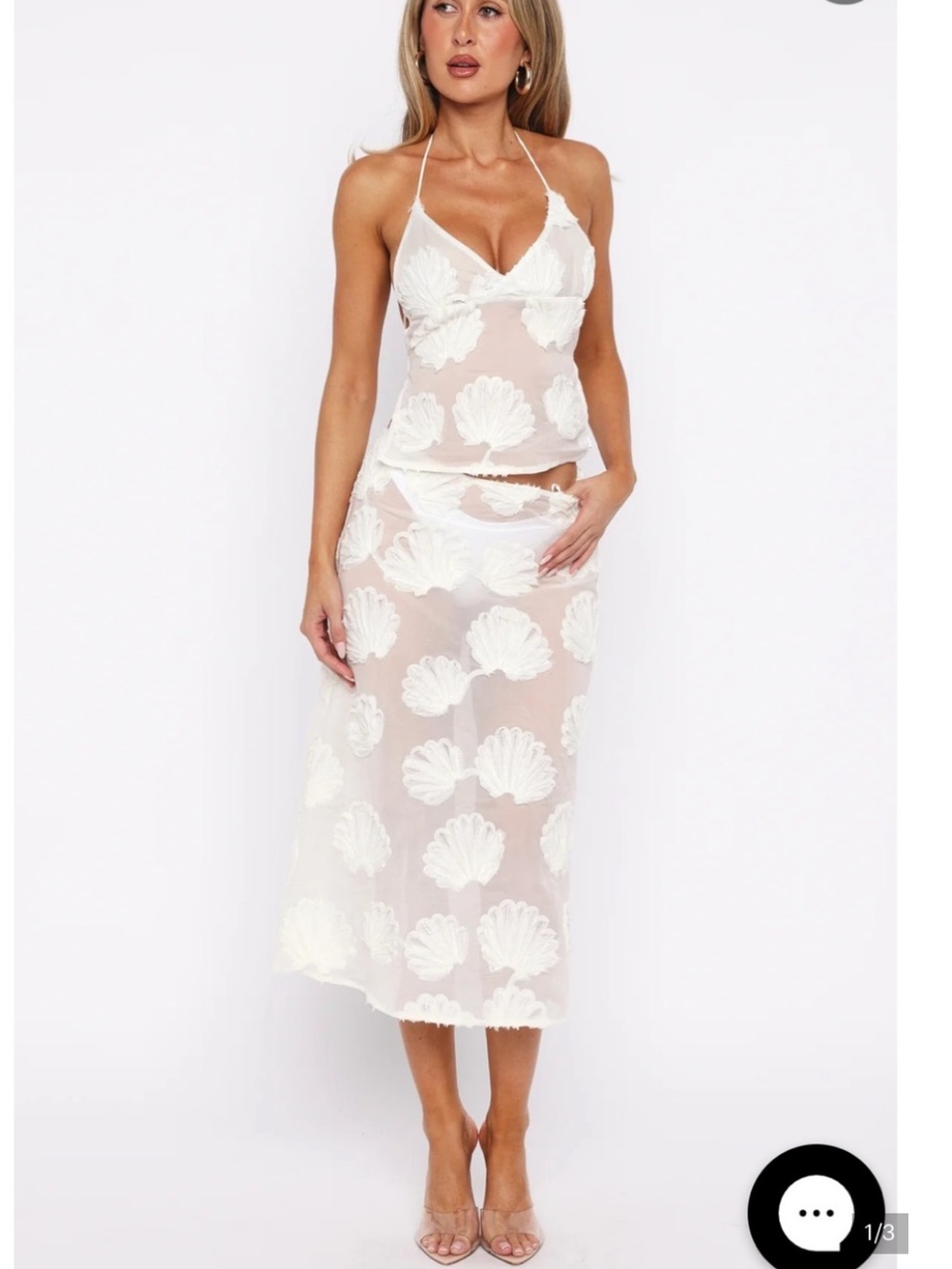 White Fox Sheer Midi Shell Skirt Sheer Cream White Medium - Picture 5 of 10